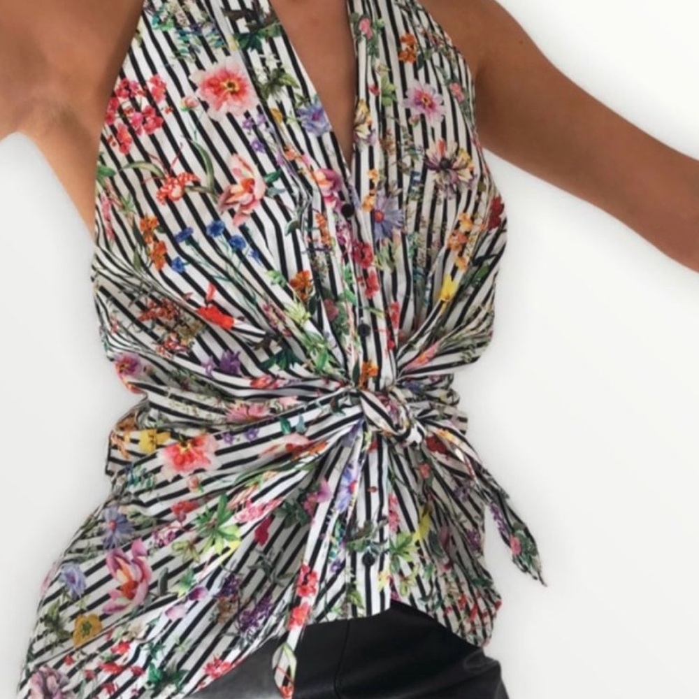 ZARA STRIPED AND FLORAL HALTER size S - Picture 3 of 7